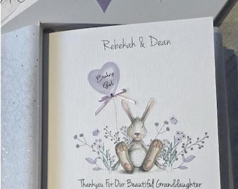 Finest Collection Personalised Thankyou Granddaughter Grandson Grandparent Card New Baby Niece Nephew Photo Option Any Colour SKUFC25