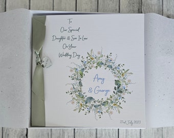 Luxury Personalised Wedding Day Card Daughter & Son In Law Granddaughter Grandson Special Couple Any Relation Or Colour Sage Green (SKU1423)