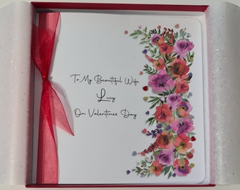 Personalised Valentines Card Pretty Pink & Red Rose Design  Wife Lover Girlfriend Fiancee Partner (SKU1147)
