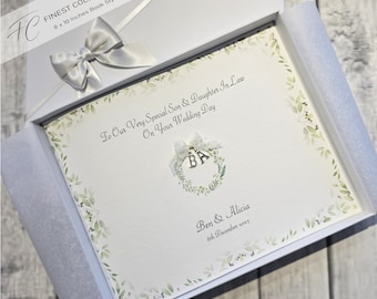 Finest Collection Contemporary Personalised Wedding Day Card Son & Daughter In Law Granddaughter Any Couple, Occasion, Colour (SKUFC08)