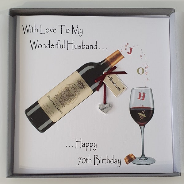 Personalised 70th Birthday Card Husband Son Dad Wife Grandad Brother In law Sister 40th 50th Red Wine Any Relation/Age/Tipple (SKU1018)