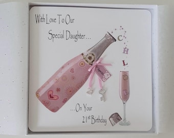 Personalised 21st Daughter Champagne Birthday Card Niece Granddaughter Goddaughter 18th 20th 25th 30th 40th 50th Any Relation Age (SKU432)
