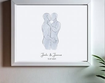 Personalised Wedding Gift Wallart Digital Print Gay Marriage Son & Son In Law Grandson Special Friends Line Art Home Decor Any Colour SKUWA7