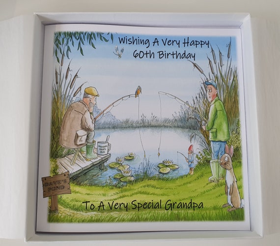 Personalised Fishing Theme Birthday Card Dad Grandpa Any Relation or Age  SKU83 -  Canada