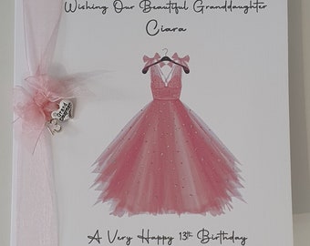 Personalised 13th Birthday Card Granddaughter, Daughter, Niece, Goddaughter Any Person Age Or Dress Colour 10th 18th 16th 21st (SKU506)