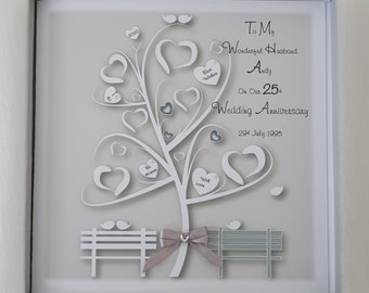 Personligt silverkort för 25-års bröllopsdag, man eller hustru, valfritt år, färg eller par (SKU776)