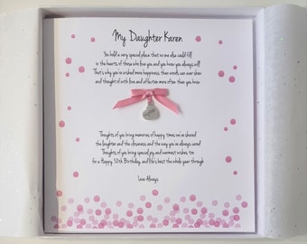 Cartão personalizado de 50º aniversário Filha Irmã Cunhada Nora 16º 18º 21º 25º 40º 50º Qualquer idade ou cor (SKU1380)