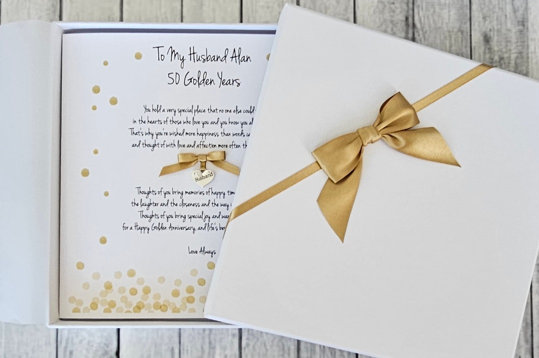 Personalised 50th Anniversary Card Husband Wife Golden Any Colour/year ...