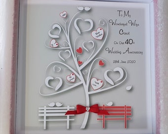 Decorazioni per il 40° anniversario di matrimonio, regalo di rubino per marito, biglietto di anniversario di rubino con cigni rossi e cristalli, regalo per 40° matrimonio per genitori e moglie