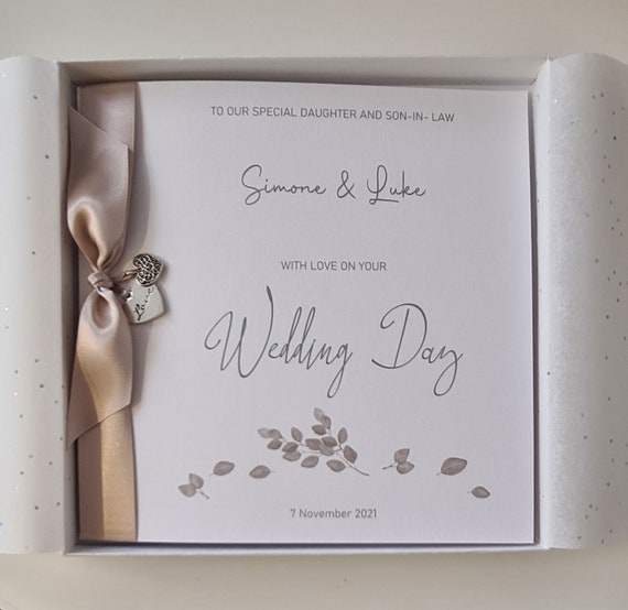Personalised Contemporary Wedding Day Card Daughter & Son In Law Sister Brother Granddaughter Grandson Special Couple Champagne Gold SKU1334