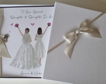 Customisable Contemporary Wedding Day Card Daughter Daughter In law Granddaughter Same Sex Gay Marriage LGBT Any Couple (SKU1360)