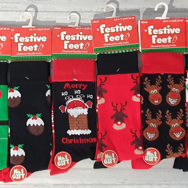 Men's Novelty Socks Christmas Festive 9 Designs - Cotton Rich Birthday Christmas Gift Dad Father Daddy (SKU1140)