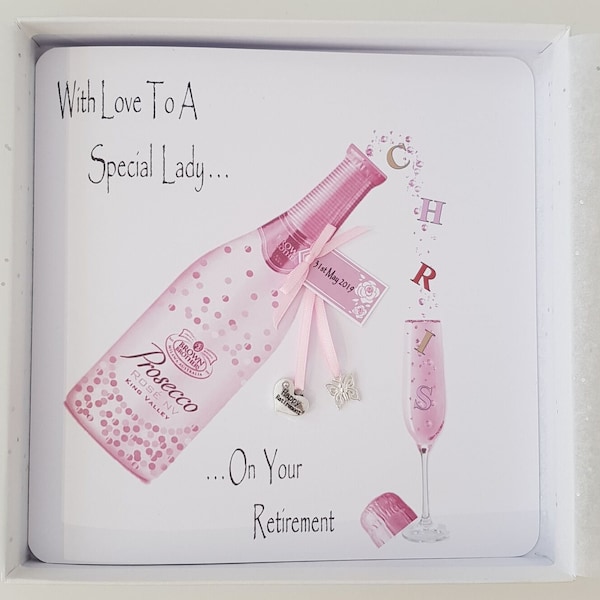 Personalised Retirement Card Special Lady Prosecco Colleague Friend Sister Mum Wife Any Relation Or Tipple (SKU129)