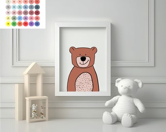 Nursery Wall Print, Wallart, Digital Print Bear Design, Baby Room Nursery Decor Bears 36 Alternative Colour Choices SKUWAT20