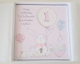 Personalised 1st Birthday Card Granddaughter, Daughter, Niece, Any Age, Relation Or Colour (SKU179)
