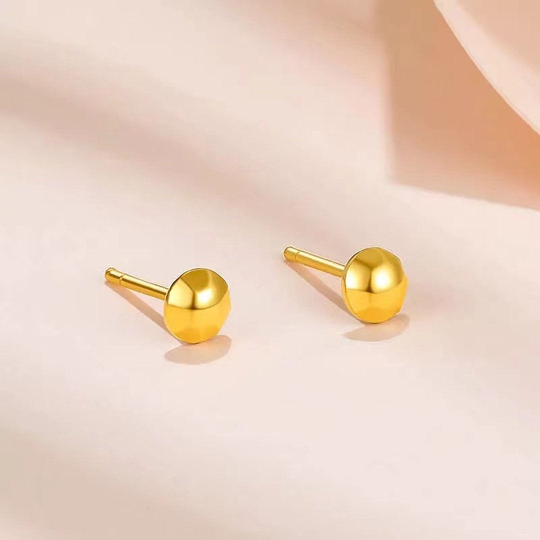 24ct Solid Gold Half Ball Stud Earrings 24K Real Gold Earrings Gift for ...