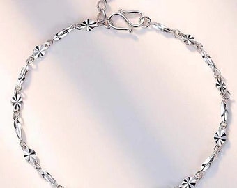 Platinum Bracelet Small Flower Bracelet - Solid PT950 Luxury Fashion Chain Bracelet - Fine Platinum Designer Jewelry- Gift for Her