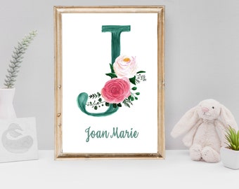 Nursery name sign | Floral Letter | Personalized Print