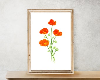 California Poppy Watercolor Print