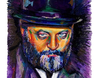 Colourful, one of a kind, Oil Pastel Portrait of The Lubavitcher Rebbe/ Chabbad/ Contemporary Jewish Art/ Israel/Judaica/Menachem Mendel