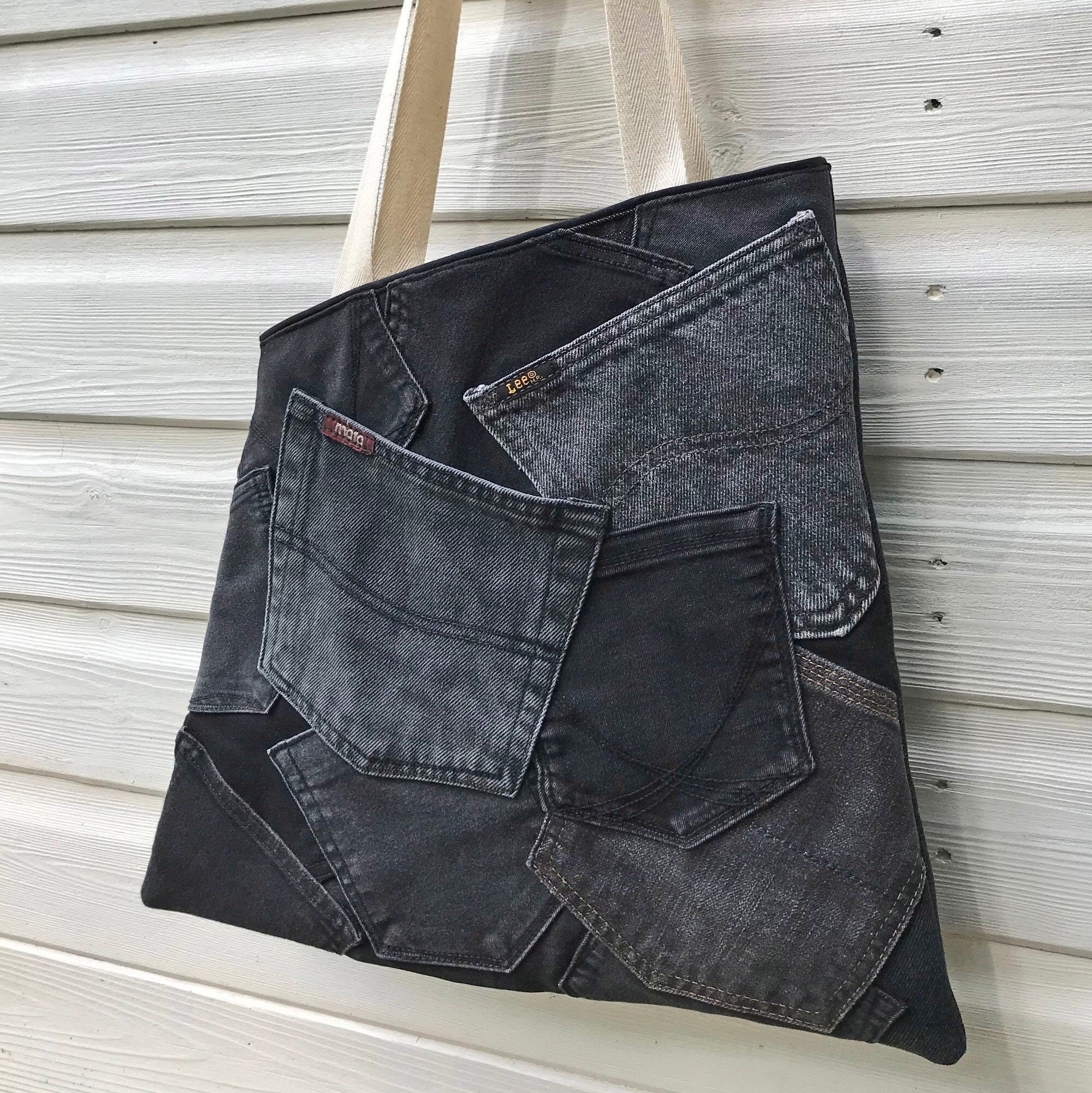 Weston Recycled Patchwork Denim and Leather Tote Bag