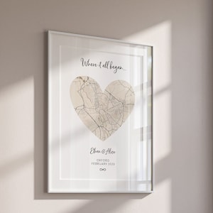 Carte de la ville, impression coeur, cadeau carte personnalisé pour couple, carte du pays, carte personnalisée, carte de tous les lieux, lieu où tout a commencé, cadeau pour couple