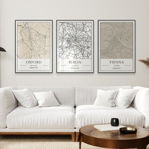Lot de 3 cartes personnalisées, impressions de plan de ville, impression de carte de pays, impression de carte personnalisée, n'importe quel emplacement, affiche personnalisée de la ville, impression d'art mural