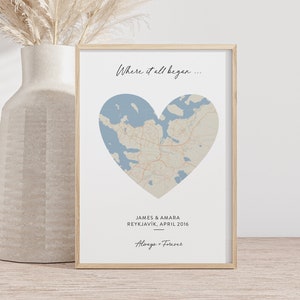 Cadeau d'anniversaire personnalisé, Carte de la ville, Carte du pays, Carte personnalisée, Carte des lieux, Où tout a commencé, Cadeau pour couple