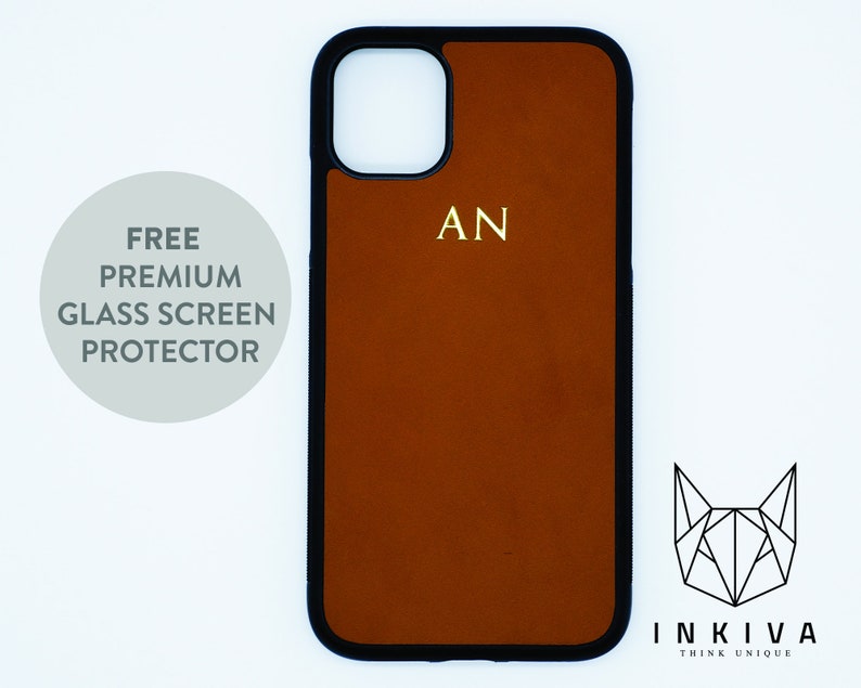 Personalised Tan Leather Embossed Case for iPhone X Xs Xr Max 8 PLUS 7 Initial Monogram Custom Personlised Cover Gold Silver iphone 11