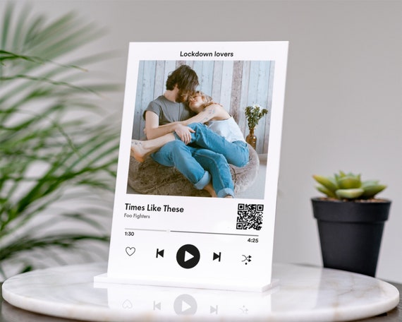 Gift for Him Gift for Her Personalised Custom Spotify Song Plaque with Wooden Stand Wedding Gift Personalised Spotify Song Couple Gift 
