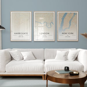 Lot de 3 cartes personnalisées, impressions de plan de ville, impression de carte de pays, impression de carte personnalisée, carte de tout lieu, affiche personnalisée de la ville, impression d'art sur le mur de la ville