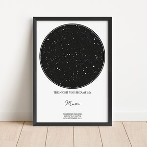 Carte des étoiles personnalisée de la constellation, cadeau d'anniversaire pour maman, cadeau pour maman, fête des mères, carte des étoiles, devenir maman