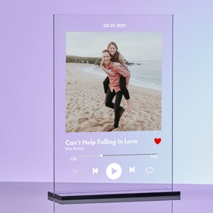 Código Spotify, Luz Nocturna Personalizada, Fotos y Nombre de la canción y  del cantante, arte con cristal, Lámpara, Placa de Fotos, cubierta de álbum,  Regalo para novio, novia, Papá y Madre 