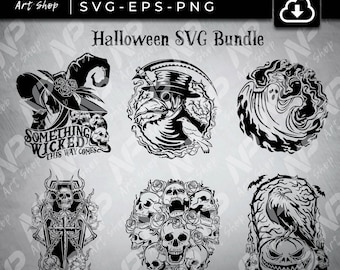 Halloween SVG Bundle: Witch, Skull, Ghost Designs (Digital Download)