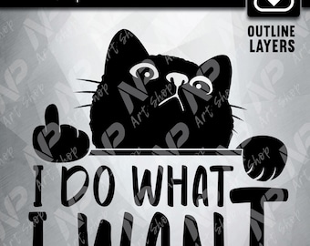 Funny Cat SVG: I Do What I Want, Cricut Silhouette (Digital Download)