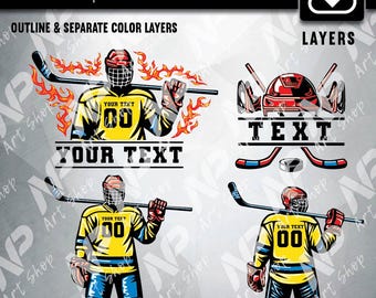 Hockey Player SVG: Sticks, Puck, Name Space (Digital Download)