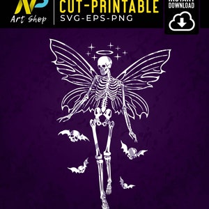 Skeleton Fairy svg , skull, Skeleton Shirt design, Gothic princess ,tattoo ,Grunge Fairycore Aesthetic, Halloween svg, Svg for Cricut