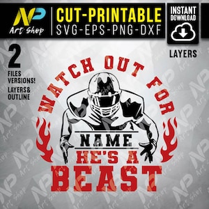 Calcio svg, Attenzione per ... He's A Beast,Football Shirt Svg, Football Season, DIY your name svg for cricut, DXF