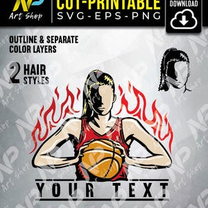 Basketball Svg, Basketball Girls svg, Sports, Basketball Shool, curly ponytail, DIY Your text, Svg for Cricut