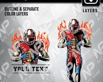 Football Player SVG: Color Layers, Laser Cut Stencil (Digital Download)