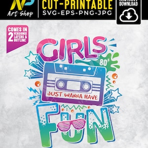 Meninas svg, só quero me divertir svg, fita mista svg dos anos 80, cassete de música vibes fofo dos anos 80, ferro de impressão em arquivo cortado, sublimação