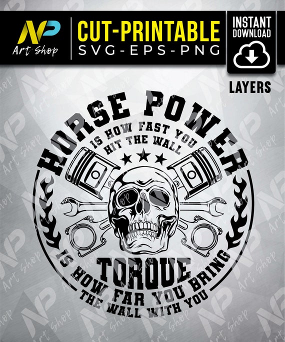 Horsepower Torque Skull SVG: Diesel Mechanic Cut File (Digital Download)