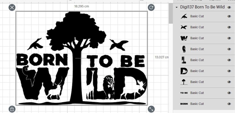 Puede incluir: Dise&ntilde;o gr&aacute;fico en blanco y negro con el texto "Born to be Wild" con un &aacute;rbol y animales dentro de las letras.