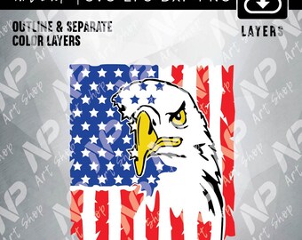 Eagle svg, Eagle through Flag svg, American flag, Print, Sublimation, Svg for Cricut, DXF for silhouette