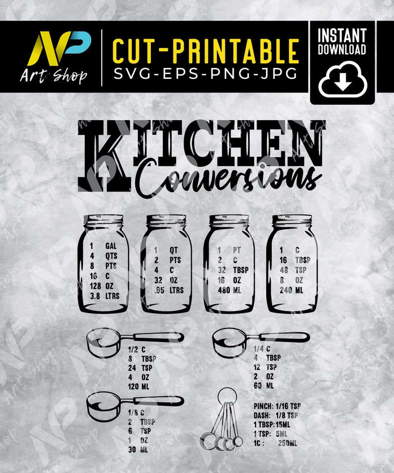 Farmhouse Kitchen Conversion Chart SVG Measurement Cheat Etsy