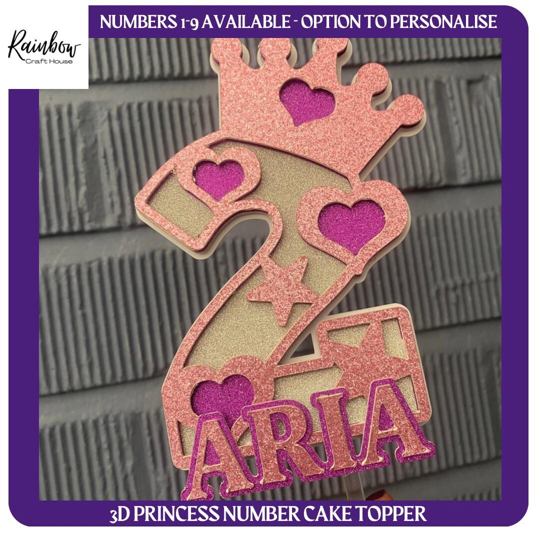Princess Cake Topper / 3D Glitter Cake Topper / Birthday Cake Topper ...