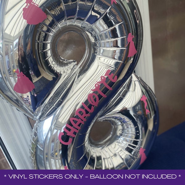 PRINCESS INSPIRED BALLOON stickers, personalised name balloon sticker, birthday balloon decal, custom balloon decal