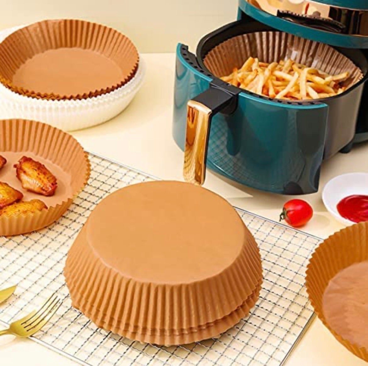 100 morceaux de papier sulfurisé pour friteuse à air, 16 cm, friteuse à air,  papier