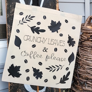Autumn Inspired Natural Cotton Tote Bags With Black Straps