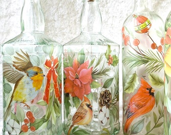 Botella o jarrón navideño con luz - Vinilo decorativo para ventana - Luces de hadas y pilas opcionales - Regalo personalizado